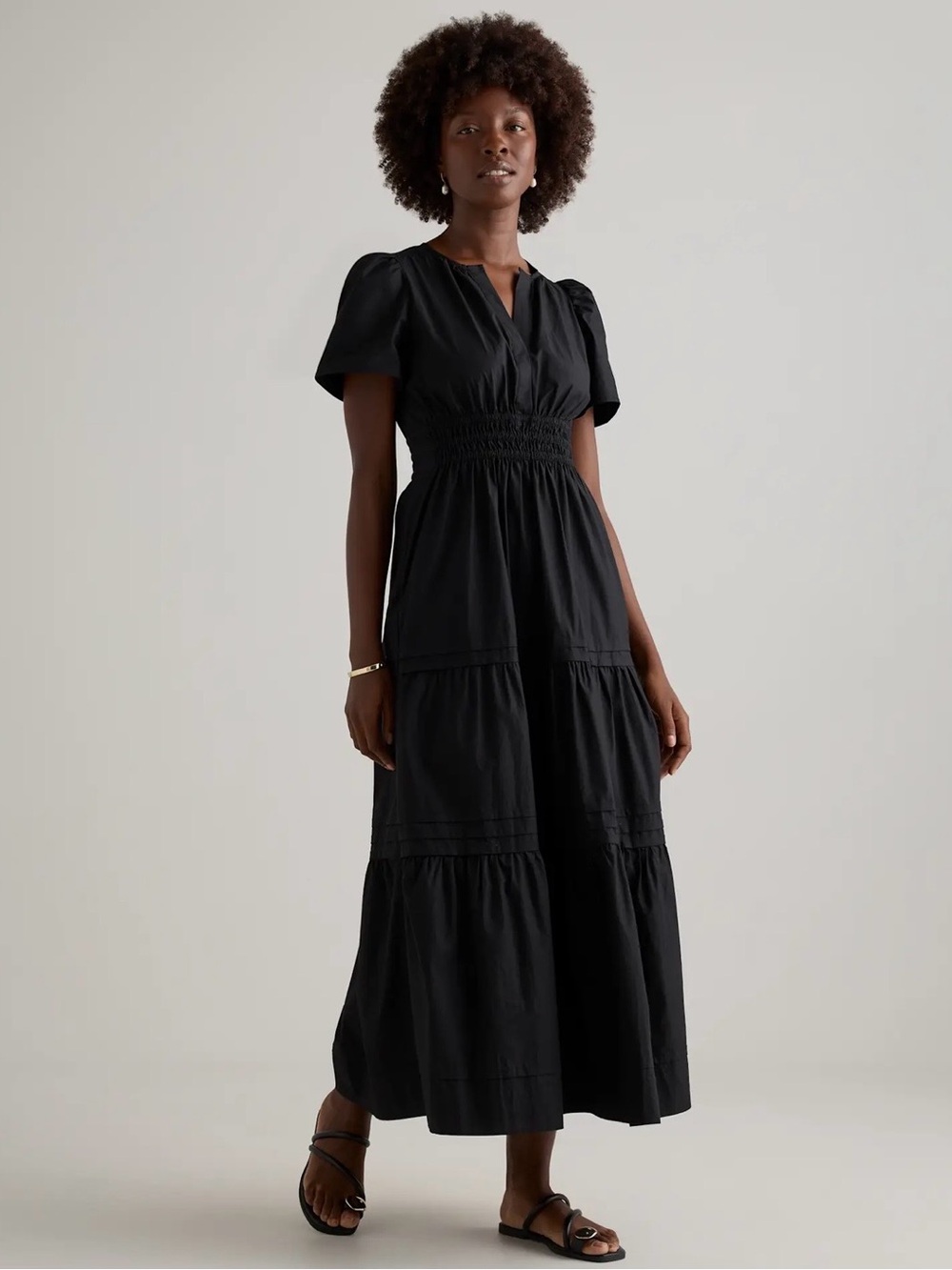 100% Organic Cotton Poplin Tiered Maxi Dress